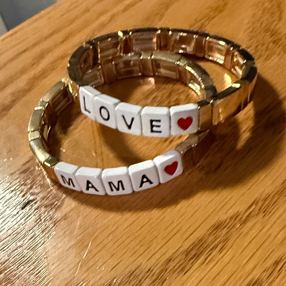Gold Stretch Bracelets with Love Mama Beads